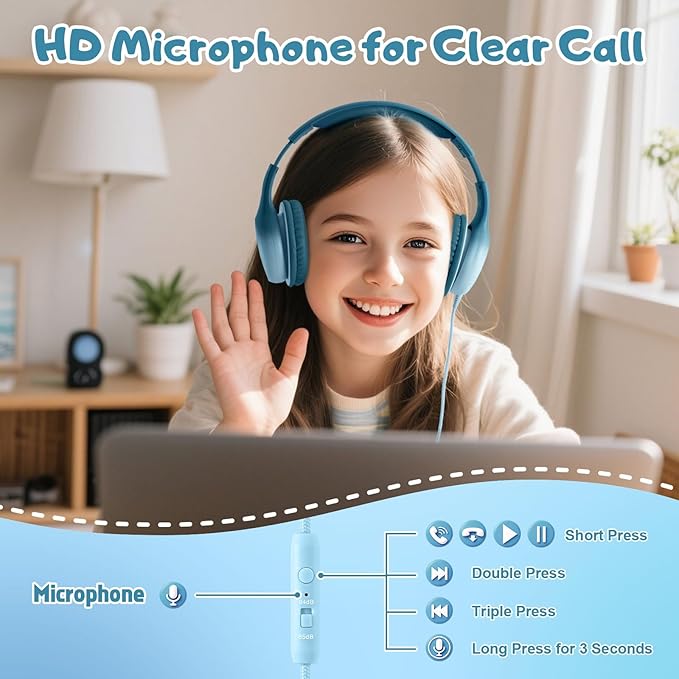 USB Type C Kids Headphones, Wired Headphones for Kids with Microphone 85/94dB Volume Limit, Stereo Sound Portable Over Ear Headphones for School/Travel/Tablet/iPad, Gradient Green