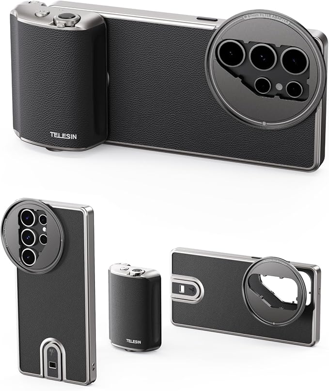 TELESIN Fun Shot Mastergrip Phone Camera Grip Built-in 300mAh Battery Compatible for Samsung Galaxy S25 Ultra, 1/4" Screw Comfort Ergonomic Professional Master Grip Handle Holder