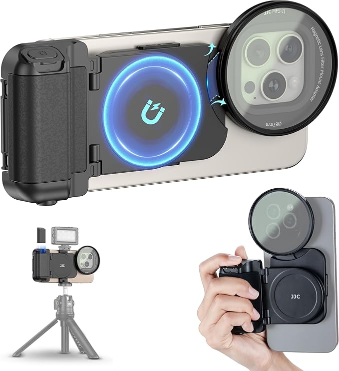 (1+1) 67mm Magnetic Phone Lens Filter Mount + Phone Snap Grip Set for iPhone 16 15 14 Pro/Pro Max Plus, Magnetic Filter Adapter w Cold Shoe & 1/4" Hole Pull-Out to Fit Pro Max Plus (No Filters