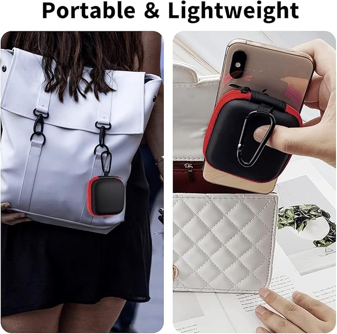 MOLOVA Square Earbud Case Portable EVA Carrying Case Storage Bag Tech Pouch Cell Phone Accessories Organizer with Carabiner for Earphone, Earbud, Earpieces, SD Memory Card, Camera Chips, Red