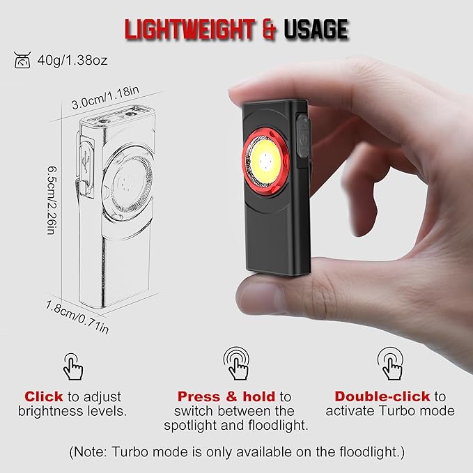 EDC Flashlight Rechargeable, 700 Lumens Mini LED Flashlight with 8 Modes Dual Light Sources Magnetic Flashlights with Clip Waterproof Pocket Flat Flashlights for Night Working (1, Black)