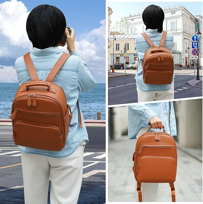 Small Camera Backpack, Classic PU Leather for DSLR, Professional Camera Bag for Photographers with 11 Inch Pad/Tablet Compartment, 10L Brown