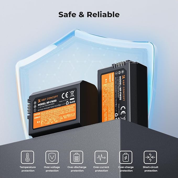 K&F CONCEPT NP-FW50 Battery and Dual Slot Charger for Sony ZV-E10 A6500 A6400 A6300 A6000 A7 A7II A7RII A7SII A7S A7R A7R2 NEX-3 NEX-5 Cameras
