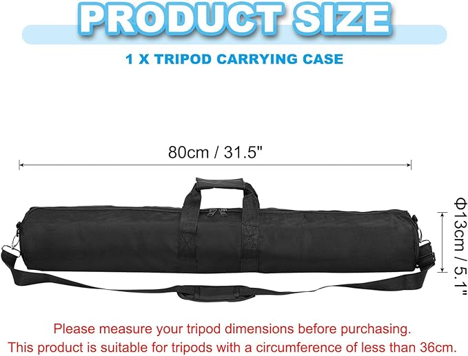 PATIKIL Tripod Carrying Case, 31.5" x 5.1" Heavy Duty Nylon Padded Tripod Bag with Adjustable Shoulder Straps and Handles for Light Stands Umbrellas Tripods Mic Speaker Stand, Black