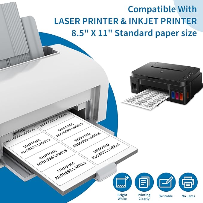 2” x 4” (1000 Labels) Shipping Mailing Labels, BESTIKER Printable White Sticker Label for Laser Inkjet Printer, Permanent Adhesive Mailing Address Labels for Packages Envelopes (100 Sheets)