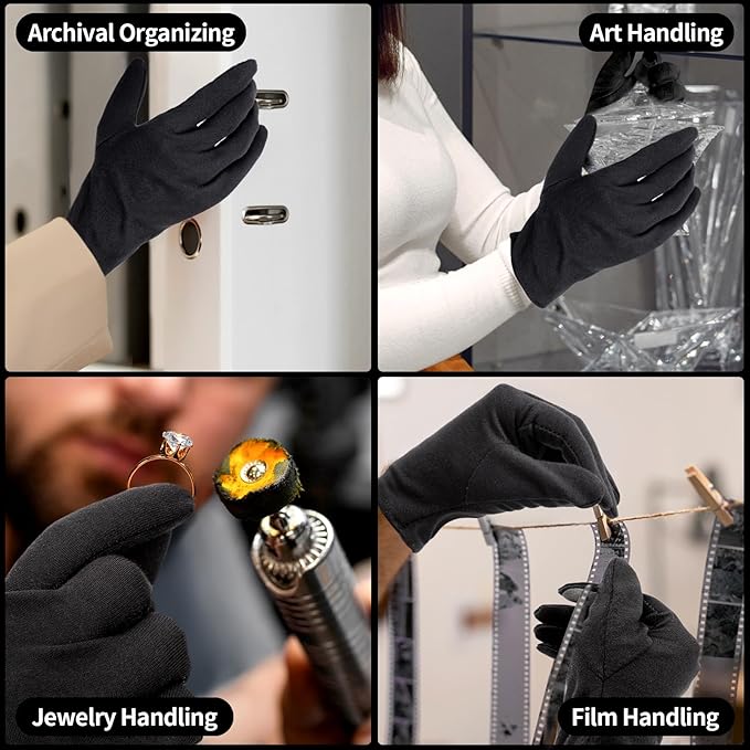 ENPOINT Touch Screen Gloves - 5 Pairs Large Black Cotton Gloves for Dry Hands Sleeping, Moisturizing, Coin Handling, Jewelry, Photography, Men and Women, with Pack of 20 Touch Screen Stickers