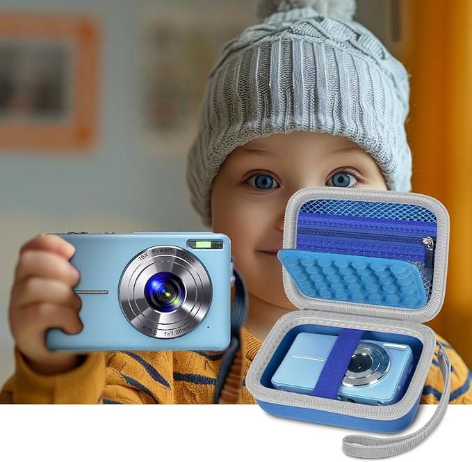 Digital Camera Case for CAMKORY/for Kodak Pixpro/for VAHOIALD/for Sony DSCW800 830/ for Canon PowerShot 180 190. Kids Vlogging Cameras Storage Holder for Accessories (Box Only)-Blue