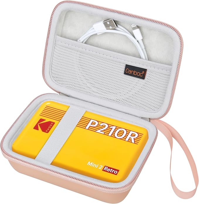 Canboc Carrying Case for KODAK Mini 2 Retro 4PASS Portable Photo Printer/KODAK Mini Shot 2 Retro 4PASS 2-in-1 Instant Digital Camera, Mesh Bag fits Photo Paper and Cable, Rose Gold
