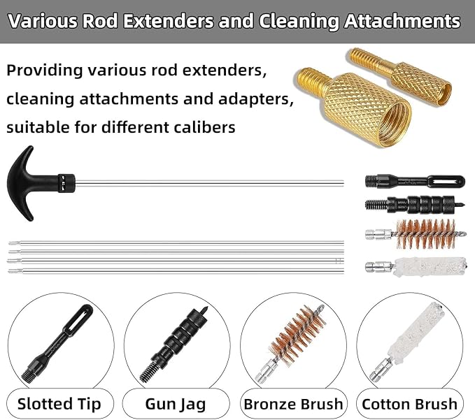 Universal Gun Cleaning Kit for Pistol, Shotgun, Rifle, Handgun, Airgun, Revolver, Cleaning Kit with Brushes, Jags, Slotted Tips, Portable Case