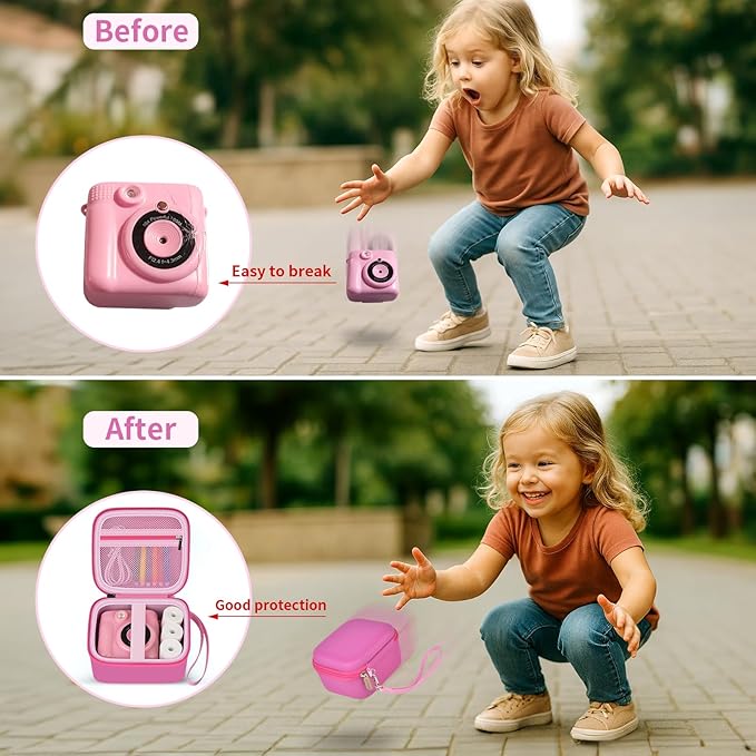 Kids Instant Print Camera Case with 3 Rolls Prints Paper Compatible with ESOXOFFORE for Dylanto for DUDUDRAGON for GKTZ for ETIKEZ for Dafotil for Careenoah Toddler Digital Cameras (Rose with Paper)