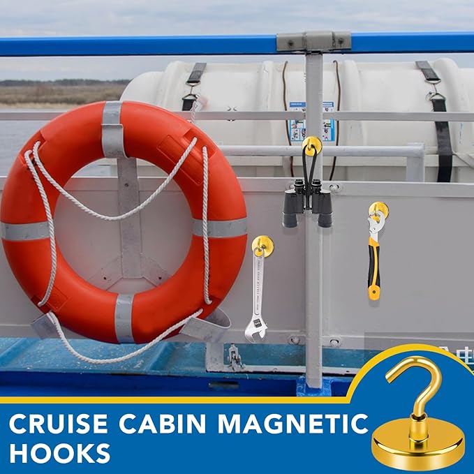 LOVIMAG Cruise Ship Essentials, 120Lbs Cruise Door Magnets, Yellow Cruise Magnetic Hooks, Magnetic Hooks Heavy Duty for Hanging Celling, Grill, Refrigerator Kitchen-6 Pack