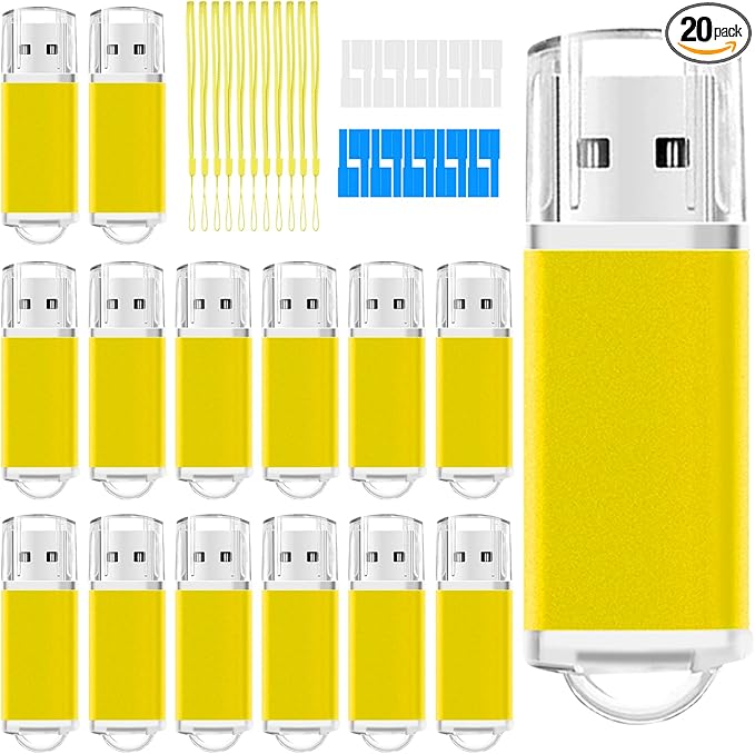 16GB USB Flash Drive 20 Pack Nicepicten USB 2.0 Flash Drives Thumb Drive 16GB Jump Zip Drives Memoria USB Memory Stick Bulk with 20PCS Lanyard Label (Yellow)
