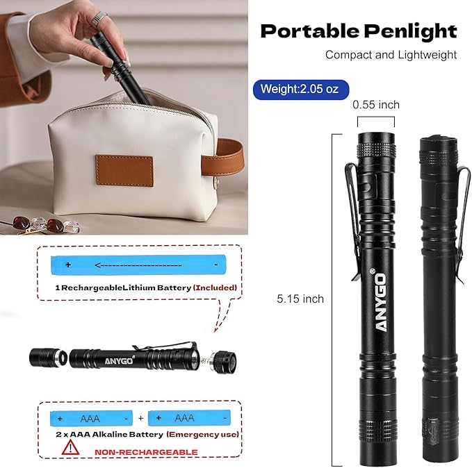 Rechargeable Pen Light Flashlight, High Lumens Pocket Flashlight with Clip, Waterproof Small Flashlights, LED Mini EDC Tactical Flash Light for Inspection, Work, Repair