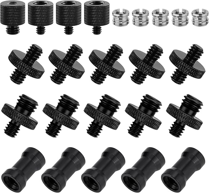 24pcs Mic Stand Adapter, 6 Types Sturdy Mic Thread Adapter 3/8 Female to 1/4 Male Adapters Camera Stand Adapter Mic Screw Adapter for Microphones Tripods Cameras Stands