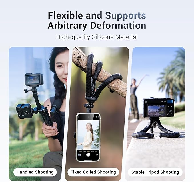 JJC Magnetic Flexible Phone Tripod for iPhone, Bendable Octopus Tripod with 1/4" Screw & Gopro Mount Compatible with iPhone Android Phone Gopro Digital Camera for Video Recording Vlogging
