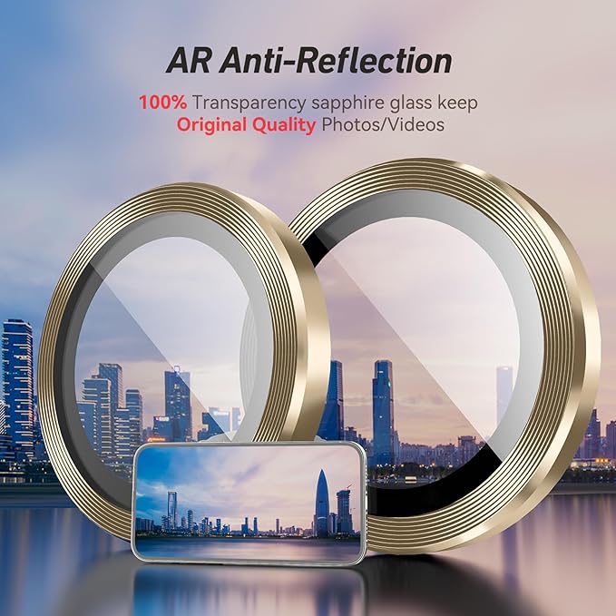 Jeluse Camera Lens Protector for iPhone 17 Pro Max/17 Pro/16 Pro Max/16 Pro/15 Pro Max/15 Pro/14 Pro Max/14 Pro, 9H Tempered Glass Screen Protector Cover Alignment Kit Metal Individual Ring