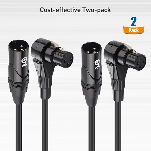 Cable Matters 2-Pack Right Angle XLR Cable, Short XLR Microphone Cable - 1ft, Oxygen-Free Copper (OFC) Microphone Right Angle Cord, Mic Cord, Black