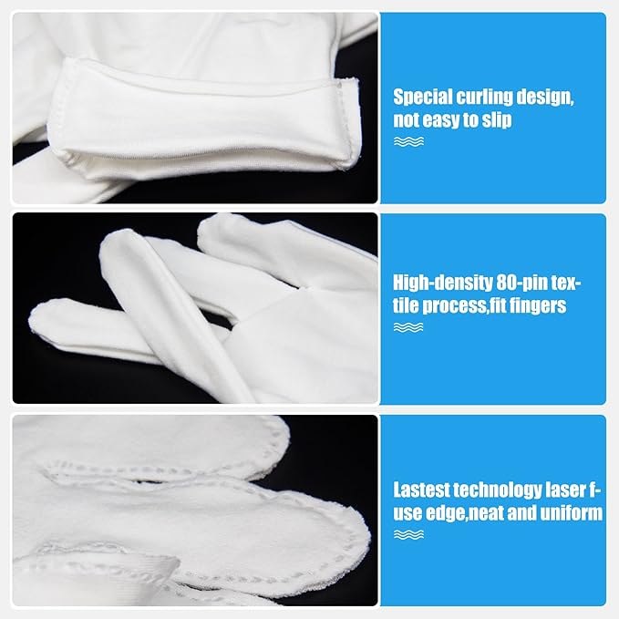 4 Pairs White Gloves, Breathable Cotton Gloves for Dry Hands Sleeping, Washable Eczema Moisturizing Glove Overnight for Women Men, Christmas Wedding Costume Work Glove for Serving Inspection