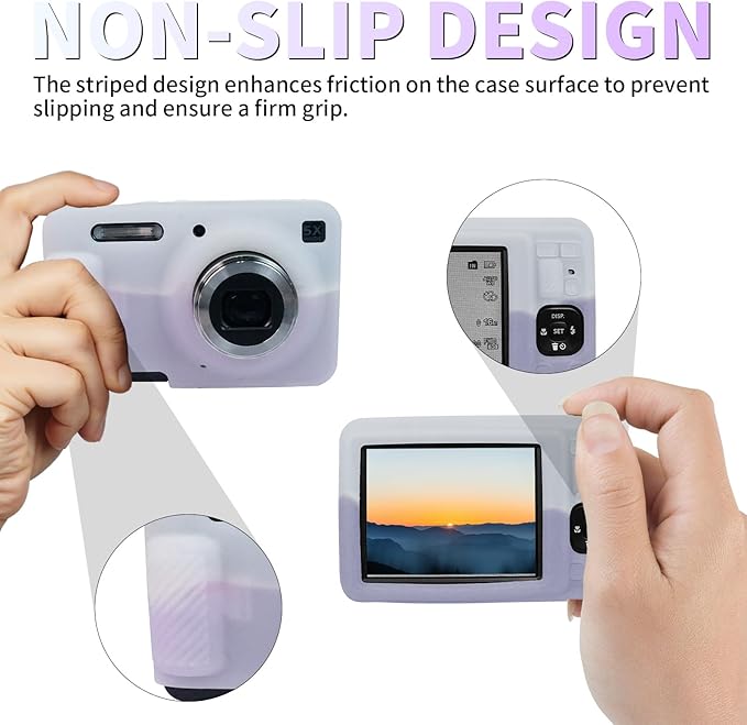 Easy Hood Camera Case for Kodak PIXPRO FZ55, Soft Silicone Cover Anti-Scratch Slim Fit FZ55 DSLR Camera Sleeve Body Skin Travel Protective Case, White Purple
