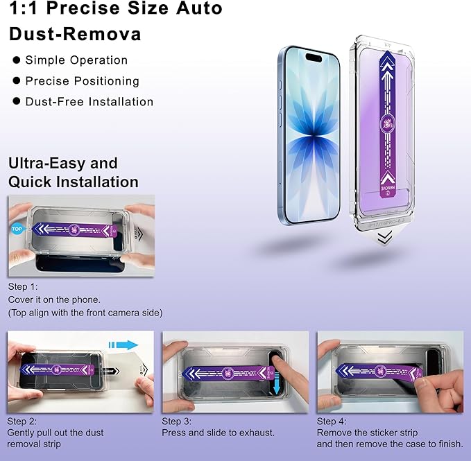 SHANG PIN JIA 2 Pack Anti Blue Light Matte Screen Protector for iPhone 17&16 Pro 6.3-Inch Auto Dust Removal, No Bubbles, Tempered Glass Film, Easy Installation