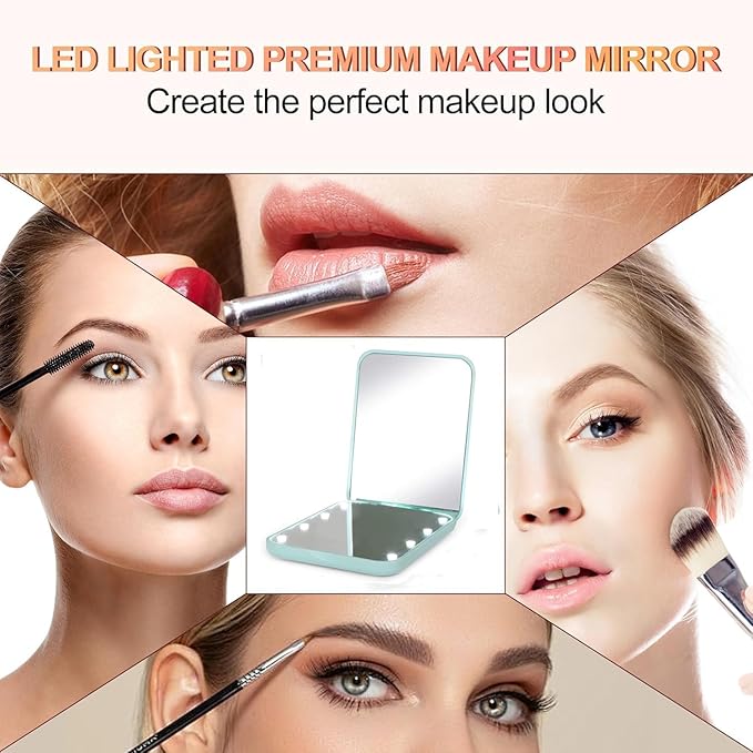 Compact Mirror, 1x/3x Magnification Mini Mirror for Purse, Pocket, Handheld, Stocking Stuffers, Travel Makeup, 2-Sided Foldable, Small Mirror with Led Lights