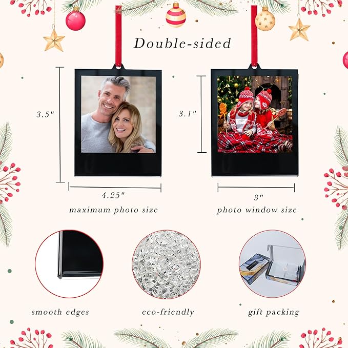 6 PCS Polaroid Film Photo Frame Ornaments 3.5 * 4.25inch Polaroid Picture Frame Display With Writing Space,Double-Sided instax mini Frame For Christmas Tree Decor, Hanging Mini Photo Frame Ornaments For Kids (Black)