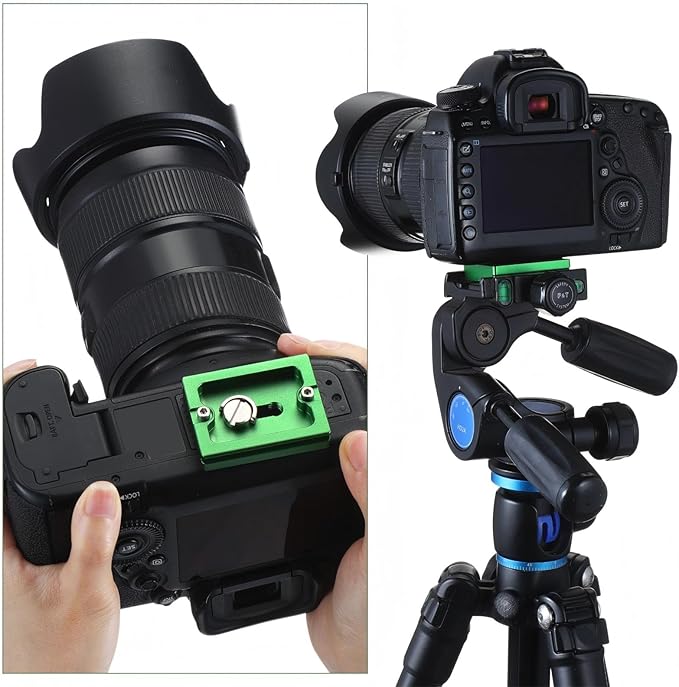 Frienda 2 Pieces Metal Quick Release Plate with 1/4''-20 Camera Screw Tripod Mount Plate Fits Standard for DSLR Camera Tripod Ball Head (Green,Pu50)