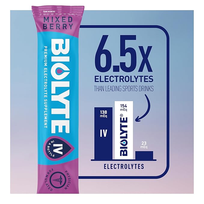 BIOLYTE IV Electrolyte Powder Packets, IV Liquid Drink Mix for Water, Doctor-Developed Hydration, HSA Approved Dehydration Relief, Chemotherapy Must Haves for Women & Men - Mixed Berry (16 Sticks)