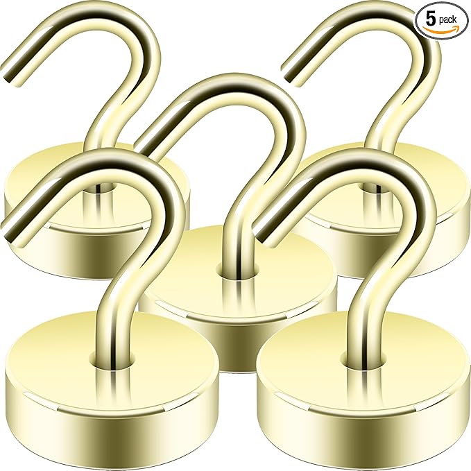 Neosmuk Magnetic Hooks, Cruise Ship Essentials, 40lb+ Heavy Duty Magnetic Hooks for Cruise Cabins, Refrigerator, Grill, Hanging, and Travel | Extra Strong Must-Haves Magnet Hook,Gold,Pack of 5