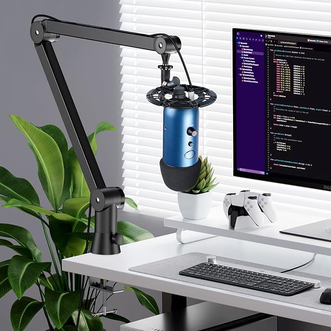 Youshares Blue Yeti Mic Stand with Pop Filter - Premium Mic Arm, Heavy Duty Boom Arm with Cable Management, 3/8" to 5/8" Adapter