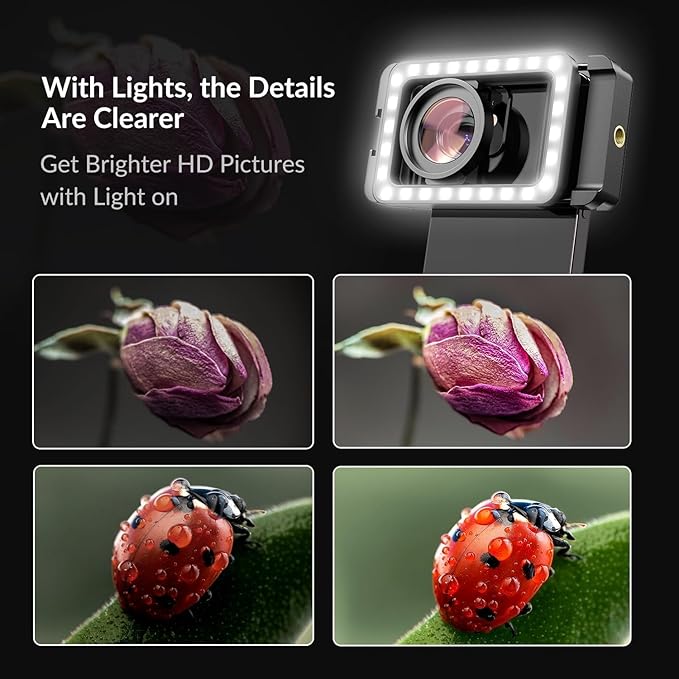 MIAO LAB 15X Phone Macro Lens with LED Fill Light, 15X Macro Lens + 17mm Thread Lens Adapter for iPhone 15/15Pro/15Pro Max, Samsung, Android Phone (Fits for Almost Phone)