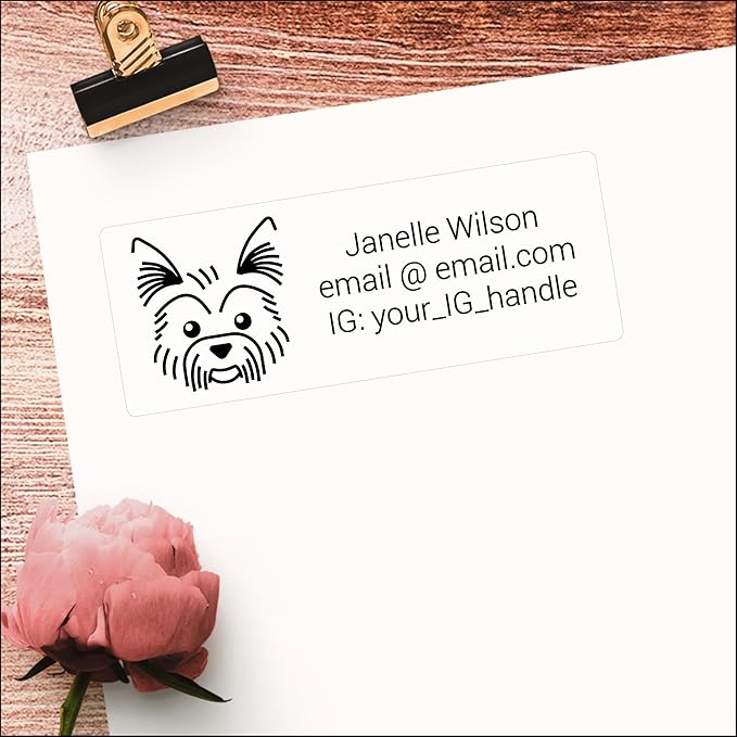 White Home Address Labels - Personalized Return Address Stickers, Custom Printed Mailing Labels for Envelopes, Packages, Wedding, Business (Dog - Yorkshire terrior)