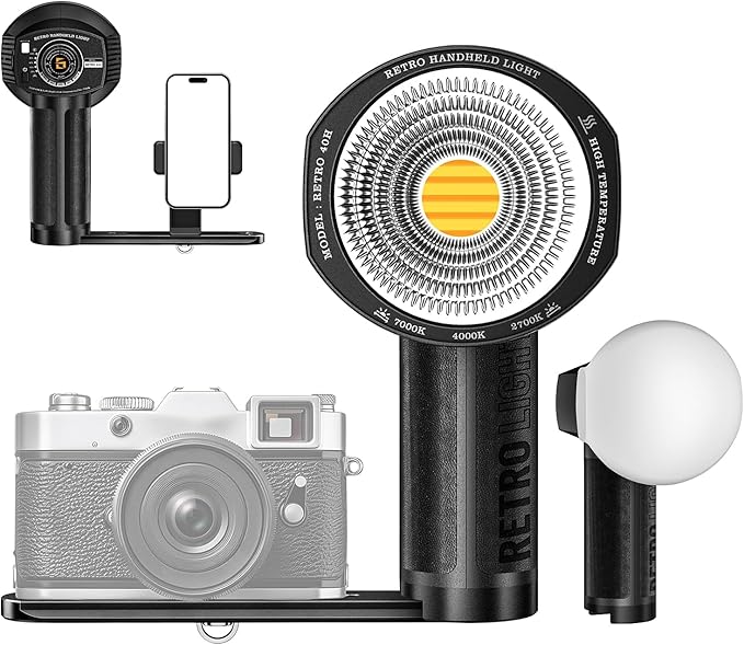 LENSGO 40H Retro Camera Flash Light with Diffuser, Rechargeable 40W Bi-Color 2700K-7000K CRI96 Video Light, Dimmable 0-100%, 8 Lighting Effects, Compatible with DSLR/GoPro/Sony/Canon/iPhone