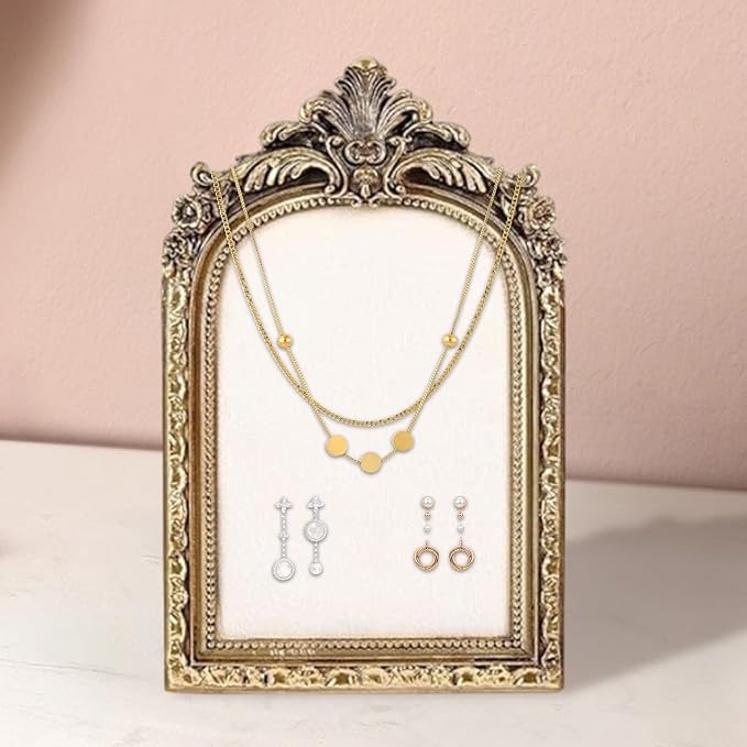Vintage Jewelry Display Frame - Resin Vintage Photo Frame, Shabby Chic Jewelry Stand | Velvet Backing Handmade Necklace Organizer, Antique Style Earring Holder For Women Girls Bedroom Dresser Table