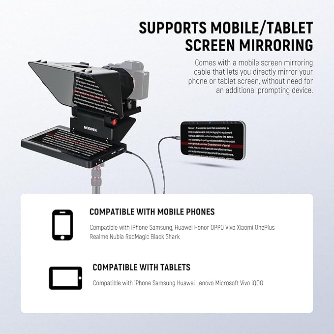 NEEWER 2 in 1 Teleprompter 11 Inch with Monitor, Supports Screen Mirroring, Portable Prompter for Camera Mobile Phone Webcam Windows MacOS for YouTube Twitch Live Streaming Conference, X11