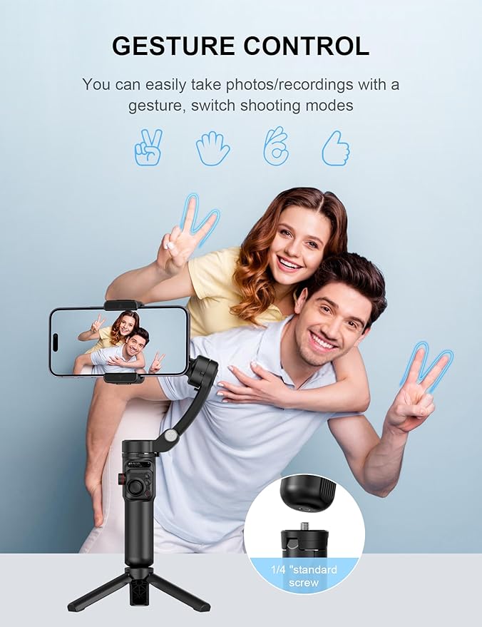Gimbal Stabilizer for iPhone Phone Stabilizer with Detachable Remote Control, 3-Axis Phone Gimbal for Android & iPhone 16 15 Pro Max, Portable Foldable Ideal for Travel Vlogging