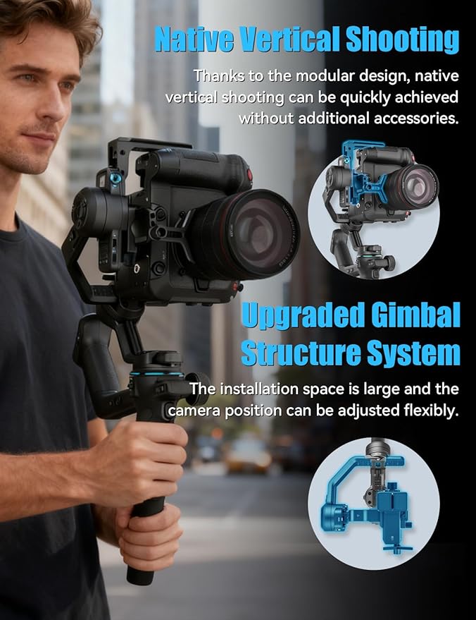 FeiyuTech SCORP-C2 Camera Gimbal Stabilizer with AI Tracking, 7.72lb Payload, Quick Vertical Shoot, Bluetooth Control, Detachable Remote Handle Compatible with Sony Canon Panasonic Nikon