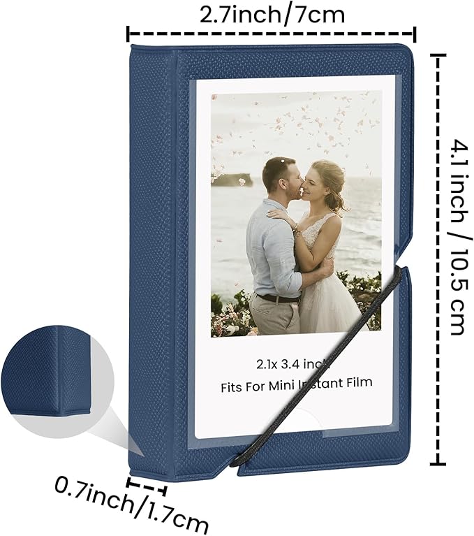 Lifting Mini Photo Album with 28 Pocket 2x3 Inch Pictures Fits for Fujifilm Instax Mini 7s 8 9 11 25 26 40 50s 90 Evo Z2300 Instant Camera, Polaroid Snap,Kpop Photocard Holder (Marine Blue)