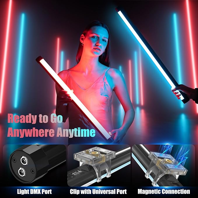 Mettlelite TLX2C RGB Tube Light, Full Color RGBWW LED Video Light Stick with APP DMX Control, 2ft 2800K-8000K, Customizable Light Effects, Rechargeable, CRI97+ TLCI98+ for Studio Photography Video