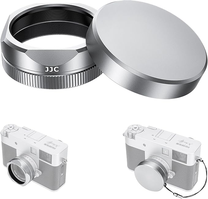 Metal Square X Half Lens Hood Sun Shade with Lens Cap for Fuji Fujifilm X Half Xhalf Digital Camera, Protective Cover Shading Hood Protector, Block Stray Light Reduce Flare - Silver