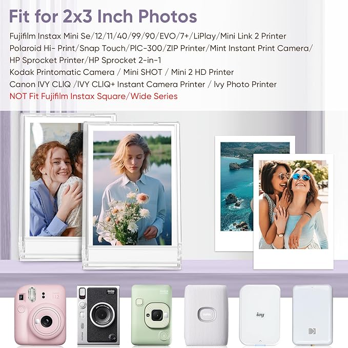 Fintie [2 Sets] Picture Holder Storage Case for Fujifilm Instax Mini 12/11/99/40/9/7+/SE/EVO/MINI LiPlay, Instant Camera Film 3 inch Photo Organizer Pouch, Travel Portable Photos Holder Box, Clear
