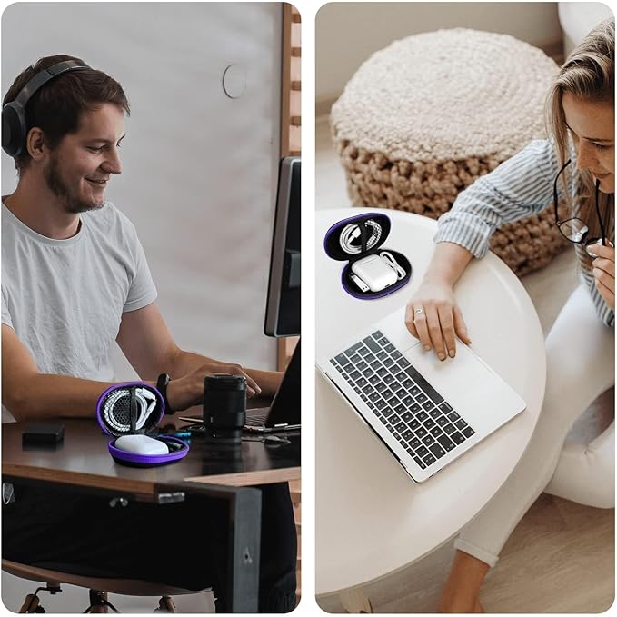 MOLOVA for Earbuds Carrying Case, Small Oval Storage Cases, Tech Pouch, Portable Storage Earbud Pouch Bag for Earbuds, in-Ear Headphones, Earphones, Headsets, Hearing Aids, USB Charging Cable, Purple