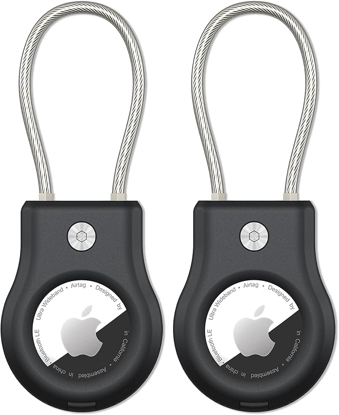 SCALLOP for Airtag (1st & 2nd Gen) Keychain Holder 2 Pack, Air Tag Lock Case Holders with Wire Cable, Sturdy Protection Airtag Key Chain, Compatible Apple Airtag for Key Ring,Keys, Luggage