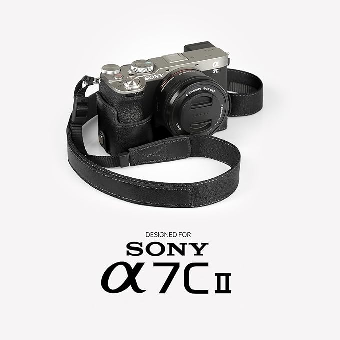 MegaGear Genuine Leather Half Camera Case for Sony Alpha a7C Mark II - Stylish and Protective - Black