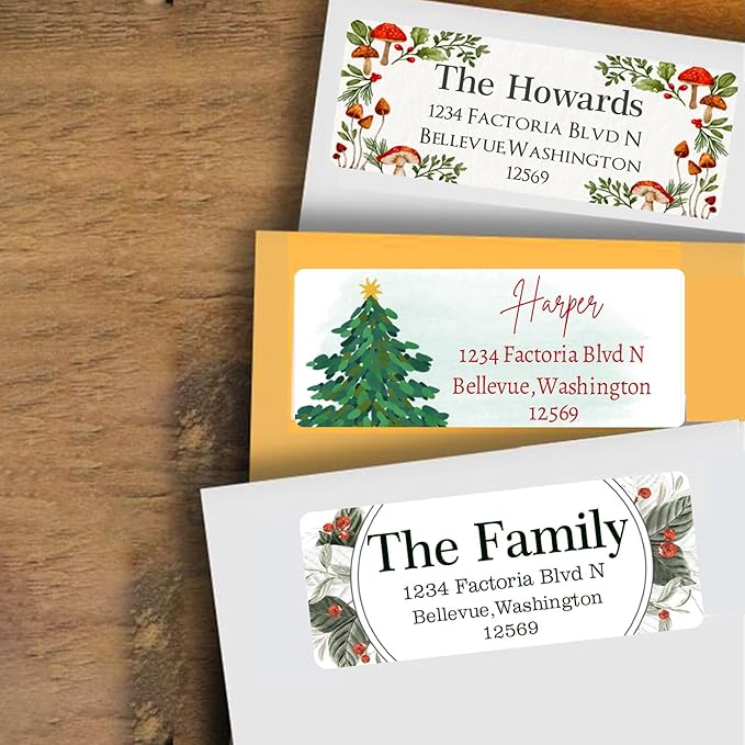 Christmas Return Address Labels Personalized - Custom Return Address Labels, Set of 250-500 Mailing Labels, Self Adhesive Rectangle Labels for Envelopes