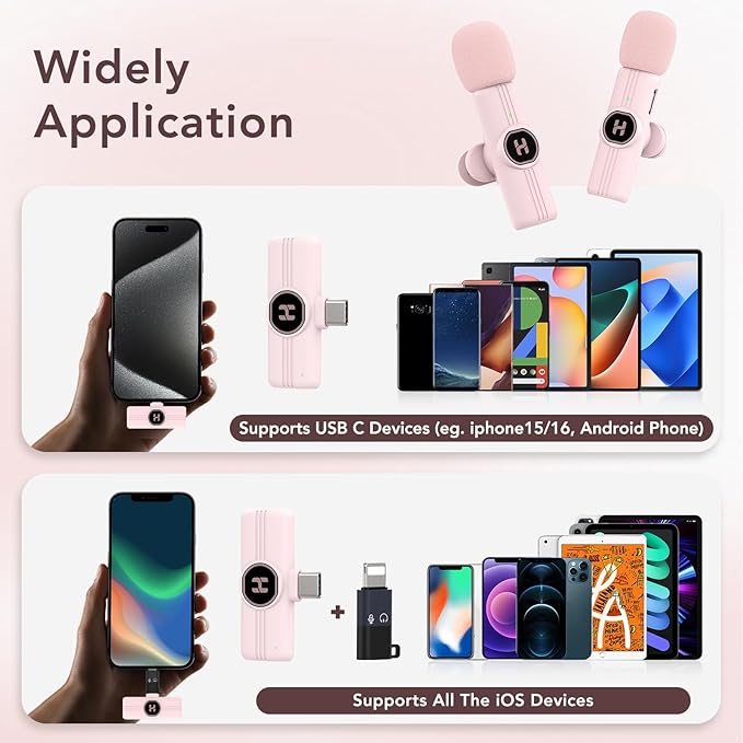 Mini Wireless Lavalier Microphone for iPhone 15 16, iOS and Android Devices - USB C Noise Reduction Lapel Mic for Recording, Clip Omni Lav Mic Microfono for Video Recording, Tiktok, Youtube, Vlog
