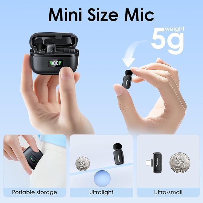 Mini Wireless Lavalier Microphone for iPhone Android Tablets, Lapel Mic with Noise Reduction, 30h Charging Case, AI Voice Changer, Plug & Play Mini Mic for iPhone Vlogging, Video Recording, Podcast