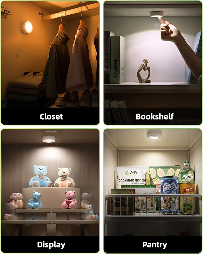 EZVALO LED Puck Lights, 6Pack Rechargeable Battery Touch Light, 2.5'' Mini Tap Lights, Wireless Closet Light, Under Cabinet Lighting, 3 Color & 83 RGB, Sitck On Lights for Kitchen,Pantry,Shelves