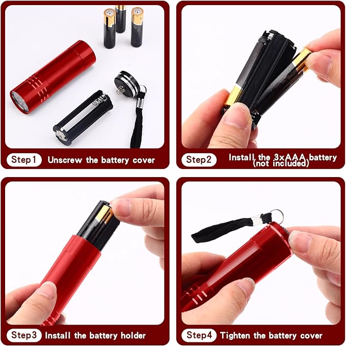Riakrum 12 Pcs UV Blacklight Flashlights LED Handheld Mini Light Flashlight Small Portable Detector 395nm 9 LED Light for Pet, Carpet Dry Stains Detection, Spot Scorpions, Resin Curing (Red)