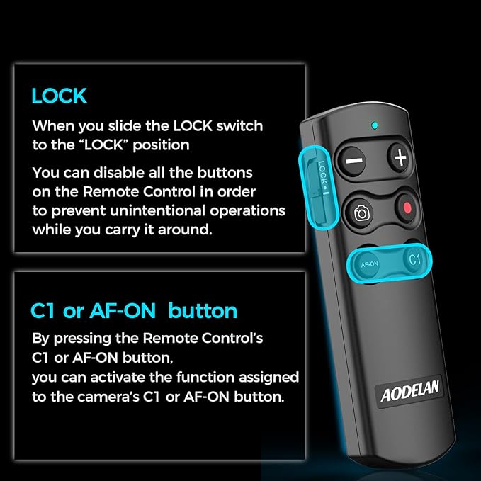 Wireless Remote Shutter Release for Sony ZV-E10, ZV-1, A7III, A7IV, a6400, a6100, a6600, a7C, fx3, a7M3, a7M4, a7RM3, a7RM4, a7SM3, a9, a9M2, RX0M2, RX100M7